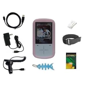 8 Items Accessory Combo Kit for Sandisk Sansa Fuze+ Plus 4GB 8GB 16GB MP3 Player: Includes Pink Silicone Skin Case Cover, Armband, Belt Clip, LCD Screen Protector, Wall Charger, Car Charger, USB Data Cable and Light Blue Fishbone Style Keychain