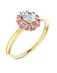 18K Yellow Gold Oval Cut Diamond and Pink Sapphire Flower Inspired Ring -- LIFETIME WARRANTY