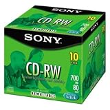 Sony Cd-Rw Discs, 700Mb/80Min, 4X, W/Jewel Cases, Silver, 10/Pack
