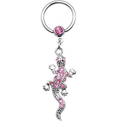 14 Gauge Pink Gem Lizard Dangle Captive Ring