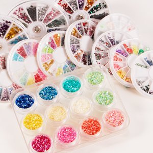12tlg Strasssteine/Muschel Puder/Perle/Fimo/3D Rose Nail Deko Set Preisvergleich