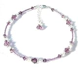 June Lt Amethyst Sterling Silver Anklets - Handmade Adjustable Beaded Birthstone Ankle Bracelets
