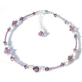 June Lt Amethyst Sterling Silver Anklets - Handmade Adjustable Beaded... by Amethyst Anklets