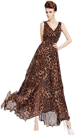 Sexy Leopard Party Chiffon Long Dress for Womens Size S M L (M)
