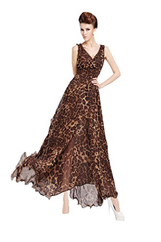 Sexy Leopard Party Chiffon Long Dress for Womens Size S M L (M)