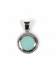 Sterling Silver Marcasite Turquoise Pendant Polished Charm Pure 925 New 22mm with 1mm Snake Chain