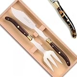 ProPassione Laguiole Fish Carving/Serving Set in Box, dark marbled/brass handles, polished, Dimensions: l 27/24 cm