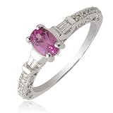 0.75ct tw Natural White Round Diamond (SI-Clarity,GH-Color) & Pink Sapphire Ring in 14K White Gold.