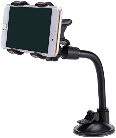 FlexiPhone Holder | Premium ABS Adjustable Flexible Double Clip Car Phone Holder with Soft PVC Silicone Pad and Suction Cup, 360 Degrees Rotation, Superb for All Cell Phone Models