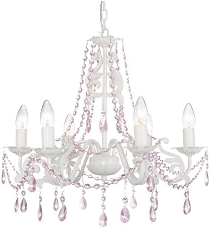 Ashley Crystal Chandelier 6-Light, Iron Matte Finish with Pink Crystals, 21" W x 17" H, Girls Bedroom, Nursery Room, Children's Bedroom