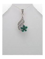 Flower Marcasite Pendant Necklace In 92.5 Sterling Silver