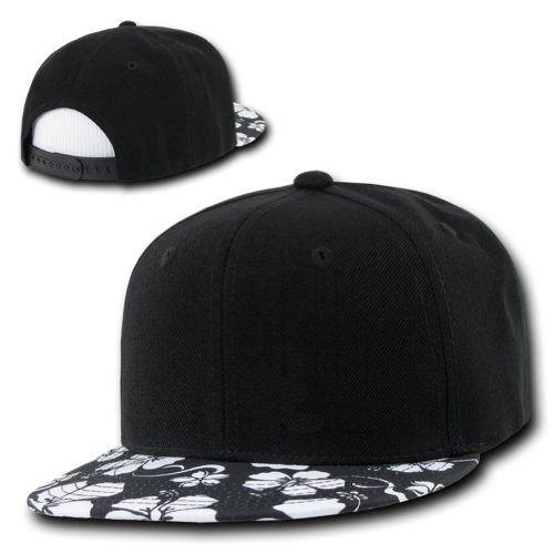 Floral Printed Flat Bill Snapback by Decky (Black)