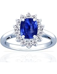 Platinum Cushion Cut Blue Sapphire Ring With Sidestones