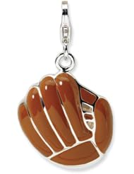 Sterling Silver 3 D Enameled Brown Baseball Mit with Lobster Clasp Charm