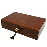 Watch Box for 12 Watches Burlwood Finish Inlaid Edge Removable Tray Extra Clearance Large Cushions Key