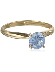 10k Gold 6mm Round Created-Aqua Gemstone Solitaire Ring (1.00 ct)