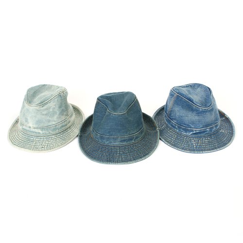 Ililily Men's Vintage Washed Denim Cotton Structured Fedora Hat