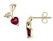 Created Ruby Heart Earrings with Diamonds 7/10 Carat (ctw) in 10K Yellow Gold