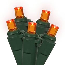 Set of 100 LED Orange Wide Angle Christmas Lights - Green Wire