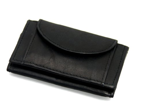 Portemonnaie Mini Wallet Geldbeutel Geldb&ouml;rse echtes Leder 9 x 5.5 x 1 cm in schwarz