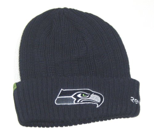 Seattle Seahawks NFL Reebok Team Apparel Side Stripe Cuffed Knit Beanie Hat