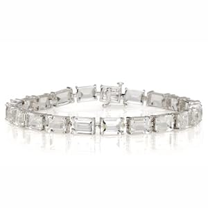 10k White Gold Emerald-Cut White Topaz Bracelet, 7 by
