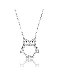 Sterling Silver 16" + 1.5" extension CZ Owl Necklace
