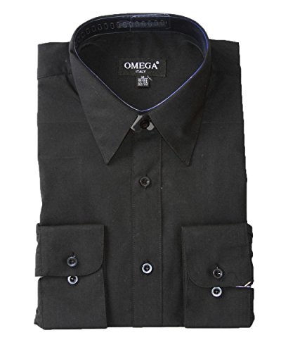 Omega Long Sleeve Dress Shirt, Button Up, Black, Medium Sleeve-(32/33)