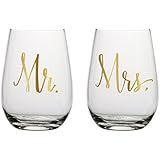 Slant Mr & Mrs Stemless Wine Glasses- Set of 2