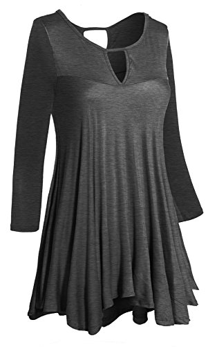 Women's Round Keyhole Neck & Back 3/4 Sleeve Loose Casual Flare Tunic Top