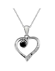 Genuine Black Diamond Gemstone Sterling Silver Heart Shape Pendant with Chain