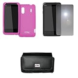 EMPIRE Black Leather Case Pouch with Belt Clip and Belt Loops + Hot Pink Si ....