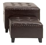 Set/2 Antiqued Rub Through Leather Ottoman Stools Review