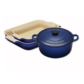 Le Creuset Cast Iron and Stoneware Gift Set, 3 Piece, Graded Blue