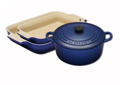 Le Creuset Cast Iron and Stoneware Gift Set, 3 Piece, Graded Blue