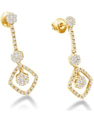 14K White Gold Channel Invisible Set Round Diamond Flower Dangle Earrings with Screw Back Closure - (Height = 3mm ; Width = 11mm) - (3/4 cttw)