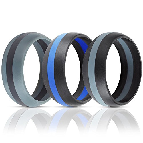ThunderFit Silicone Wedding Band / Engagement Ring - 3 Rings Pack - 8.7mm Wide (2mm Thick) - Middle Line (8)