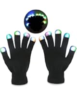Foxnovo Novelty 7-mode LED Gloves Rave Light Finger Lighting Flashing Glowing Unisex Gloves - One Pair (Black)
