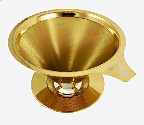 Titanium Coated Gold Pour Over Cone Dripper, Coffee Filter with Cup Stand, Reusable Stainless Steel Coffee Filter