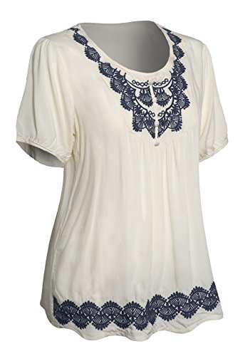 Women's Short Sleeve Embroidery Plus Size Blouse Top