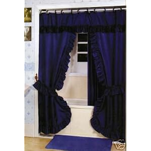 DOUBLE SWAG SHOWER CURTAIN, LINER & RINGS , NAVY BLUE