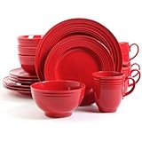 Red 16 Piece Dinnerware Set, Stoneware Dinner Set for 4, Elegant,