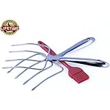 Stainless Steel Turkey Lifters, Heavy Duty Turkey Forks, Lifetime Guarantee. Bonus Free Silicone Basting Brush. Modern Strong Poultry Lifters - Ideal Turkey Carvers, Ergonomic, Polished Turkey Claws, Meat Prongs, Dishwasher Safe - Easy Hold.