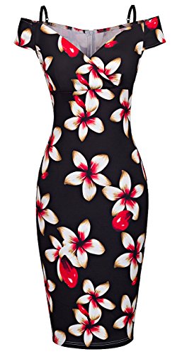 HOMEYEE Women's Vintage Elegant Printed Floral V-Neck Sling Dress B309