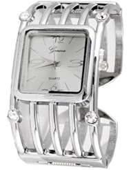 Silver Bangle Watch Geneva Crystal Bezel Womens Fashion