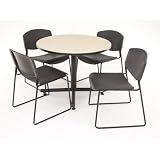 Hospitality 36 Round Reversible Wood Laminate Table in Beige/Grey Nebula with 4 Stackable Zeng Chairs Chair material: Black Plastic