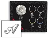Gift Set: 1 Rhinestone Monogram Bottle Stopper + 4 Glass Charms - A