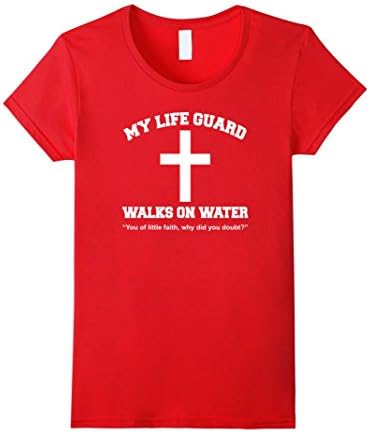 Women's PREMIUM My Lifeguard Walks On Water Jesus Christian T-shirt Medium Red