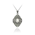 Sterling Silver Genuine Marcasite & Mother of Pearl Diamond Shaped Locket Pendant