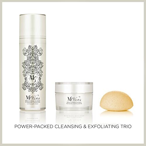 M Steves Reviving Power-Packed Cleansing & Exfoliating Trio - Low Foaming Cleanser 120 ml +Exfoliator 50ml. 1.7 fl. oz.+ Konjac Sponge